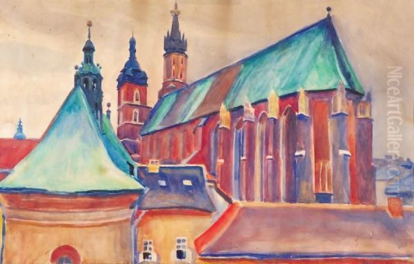 Widok Na Kosciol Mariacki I Kosciol Sw. Barbary Z Malego Rynku W Krakowie - view 1