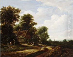 Paysage Avec Promeneurs Et Enfants Jouant by Godaert Kamper