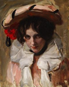 Portrait Einer Jungen Dame Mit Hut Und Roter Blume Im Haar by Arthur Kampf