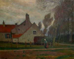 Bauerin Vor Ihrem Kotten Am Niederrhein by Eugen Kampf