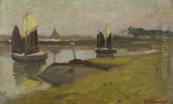 Fluslandschaft Mit Segelbooten - view 1