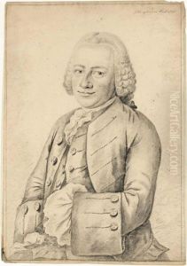 Two Half-length Portraits: A Gentleman, Wearing Lace Cuffs And Collar And A Wig; A Lady, Her Dress Set With Lace, Wearing A Lace Bonnet, Holding A Fan In Her Right Hand by Gerrit Kamphuisen