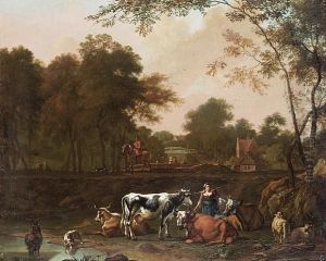 A Milkmaid With Cattle Beside A Stream A Milkmaid With Cattle Beside A Stream
