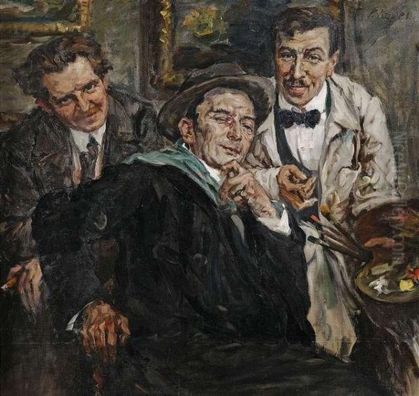 Portrait Of A Painter With Two Visitors - view 1