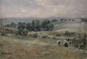 Hay Harvest In An Extensive Landscape by Albert Kappis