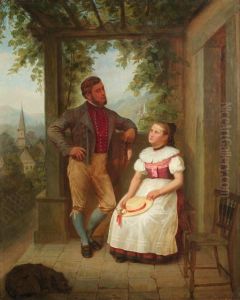 Junges Paar In Tracht Unter Einer Belaubten Pergola by Albert Kappis