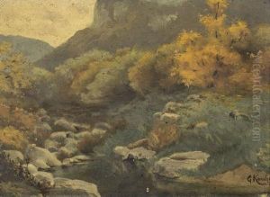Herbstliche Bachuferpartie Im Gebirge by Gustave Karcher