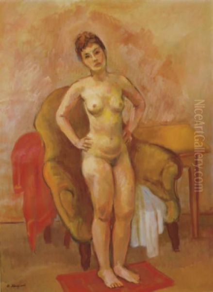 A Standing Nude Posing In Front Of A Chair - view 1