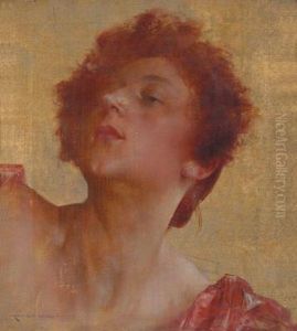 Woman""""s Head Against A Gold Backdrop by Bertalan Karlovszky