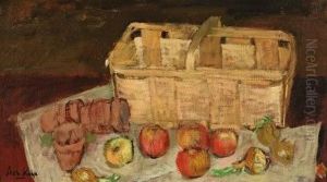 Still Life Of Basket Of Apples by Leon Karp