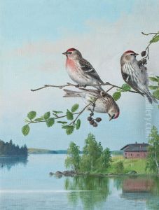 Small Birds On A Branch by Matti Karppanen