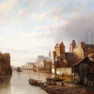 View Of A Dutch City With A Bridge Over A River by Kasparus Karsen
