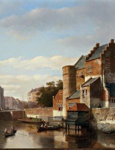 Stadsgezicht Met Boten Aan De Kade