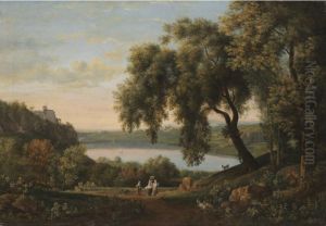 A View Of The Castel Gandolfo On Lake Albano by Elisabeth Charlotta Kaschanoff