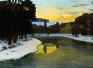 Abendstimmung Am Flus by Eduard Kasparides