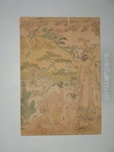 Trois Jeunes Femmes Dans Un Parc by Katsukawa Shuncho