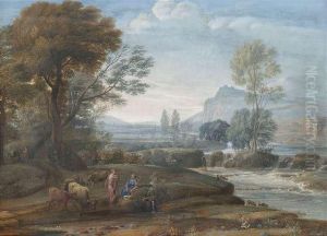 Extensive Arcadic Landscape With Stream Course And Shepherd's Idyll. by Carl Ludwig Katz