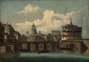 Vessels At The Castel Sant Angelo, Rome by Carl Kauffman