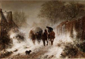 Planwagen Im Schneetreiben by Hermann Kauffmann