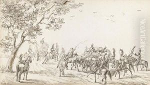 Kavalleristen Mit Zwei Heuwagen Auf Einem Weg Kavalleristen Mit Zwei Heuwagen Auf Einem Weg