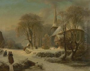 Der Kirchgang In Alt-rahlstedt. by Hermann Ii Kauffmann