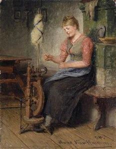 Girl At The Spinning Wheel by Hugo Kauffmann