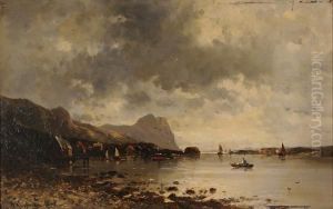 Paesaggio Fluviale Con Imbarcazioni E Sfondo Di Paese by Adolphe Kaufman