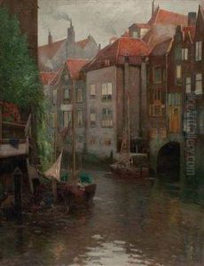 Boote In Einer Gracht by Adolf Kaufmann