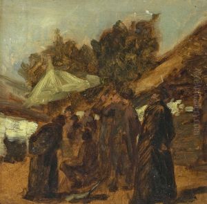 Dorfplatz Mit Rabbinern(olstudie) by Isidor Kaufmann