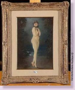 Femme Nue Au Bord De L'eau Au Clair De Lune by Anton Kaulbach