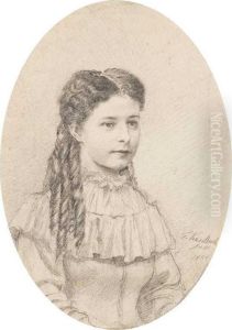 Portrat Eines Madchens Im Oval by Friedrich Kaulbach