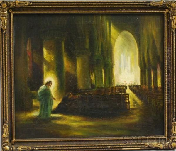 Church Interior With Christ Appearing Beside A Kneeling Woman - view 1