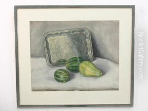 Stilleben Mit Silbertablett Und Kurbissen by Jean Paul Kayser