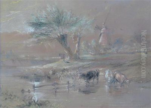 Cattle Watering Near A Windmill - view 1