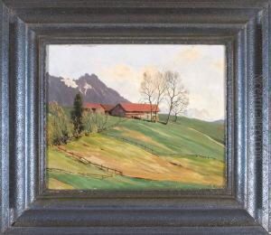 Blick Auf Ein Gehoft Bei Rettenberg Mit Dem Grunten Im Hintergrund by Otto Keck