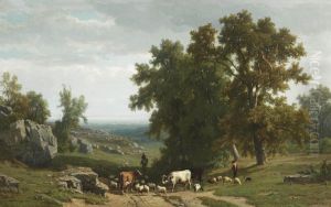 Cattle And Figures In A Summer Landscape Cattle And Figures In A Summer Landscape