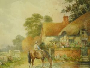 Scene Of A Horse, Country Cottage In Rural Setting by C Keets