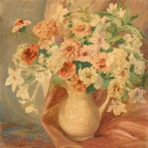Floral Still Life - "garden Flowers" Titled & Signed Verso S L/r: Frances Keffer O/b 16x16 by Frances Keffer