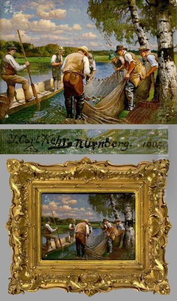 "fischer Am Flus"
Ol/karton, Signiert, Datiert: 1908 - view 1