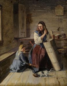 Maalaisinterioori. by Sigfrid August Keinanen