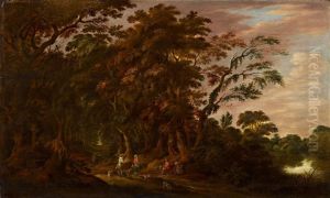 Waldlandschaft Mit Bauernpaar Und Jagern by Alexander Keirincx