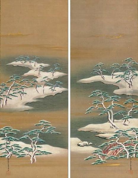 Winter Landscape With Pine Trees By The Shore - view 1