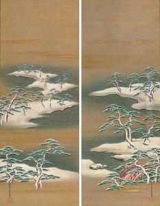 Winter Landscape With Pine Trees By The Shore by Sumiyoshi Keishu