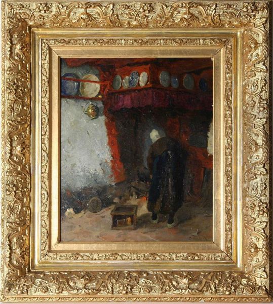 "kvinna Vid Eldstaden", Signerad - view 1