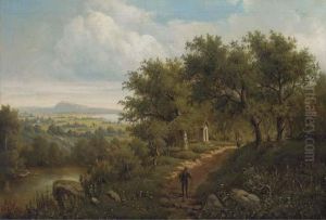 Travellers On A Track By A Woodland Shrine by A. Keller