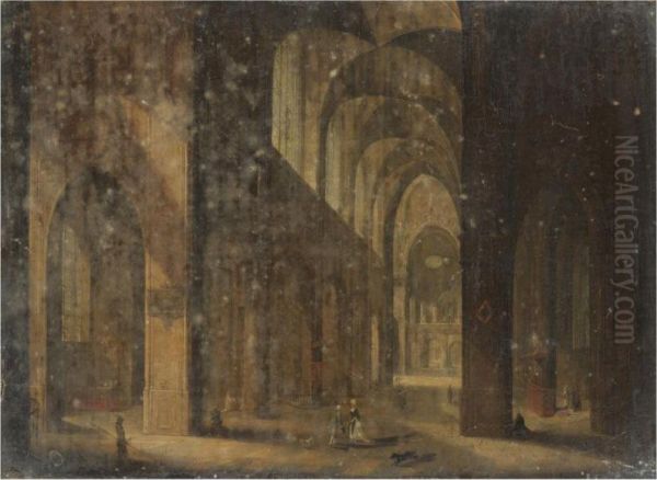 A Church Interior With Figures Conversing In The Foreground - view 1