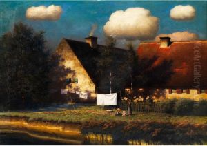 Gehoft Unter Wolken Imspatsommerlicht by Paul-Wilhelm Keller-Reutlingen