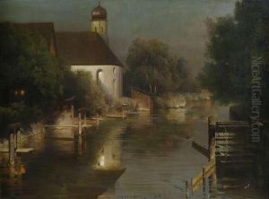 Stream Course With A Small Chapel At Furstenfeldbruck by Paul-Wilhelm Keller-Reutlingen