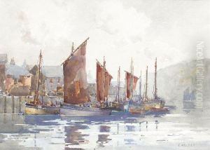 Fishing Boats In A Harbour by Frank Kelsey