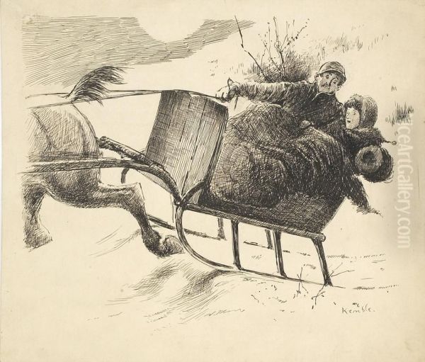 Sleigh Ride. Signed Lower Right Kemble. - view 1